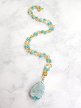 Skye Teal Druzy Geode Beaded Gold Wire Wrapped Necklace
